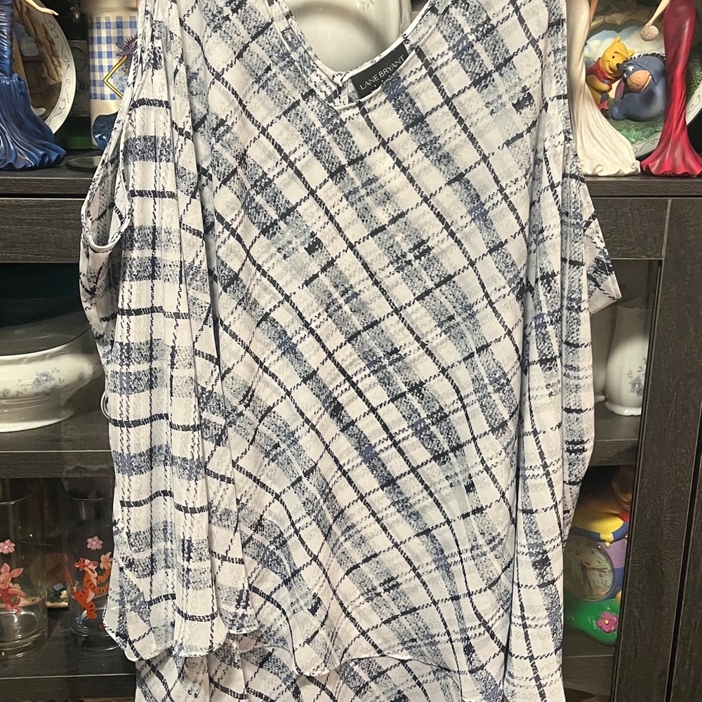 Lane Bryant Navy and White Checkered Blouse